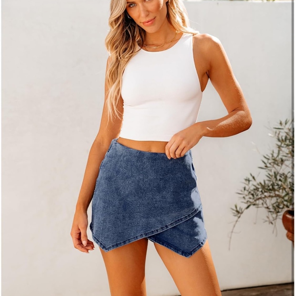 3 for $15 ✨NWOT Blue Denim Wrap Skort Jean Skort Classic Asymmetrical Hem - Picture 6 of 14